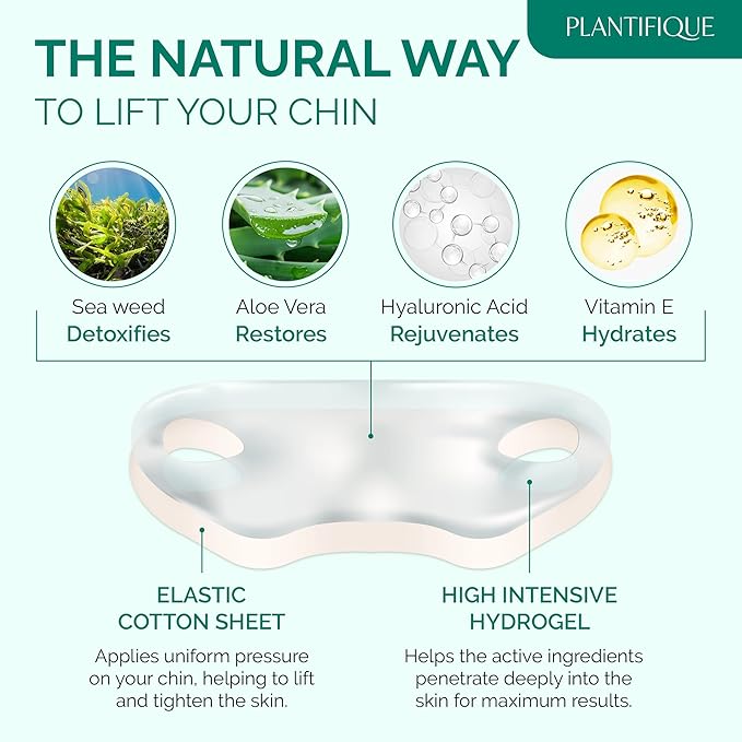 PLANTIFIQUE V-Line Collagen Mask for face 5 PCS | Chin Strap for Women & Men | V Line Lifting Mask with Collagen and Hyaluronic Acid V Shape Face Tape Chin | Skin Firming