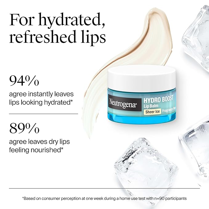 Neutrogena Hydro Boost Hyaluronic Acid, Unscented Lip Balm Leaves Lips Feeling Hydrated, Sheer Ice Nude Lip Balm with a Sweet Sugar Flavor, Fragrance Free, 0.5 oz