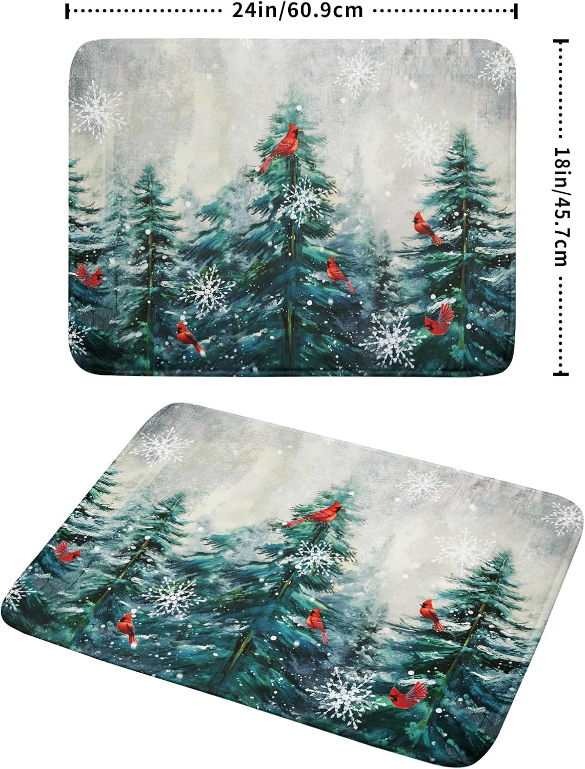 Pine Tree Dish Drying Mat for Kitchen Countertop Red Bird Dishes Mats Winter Decorative Absorbent Reversible Drainer Rack Pad 18x24 Inch