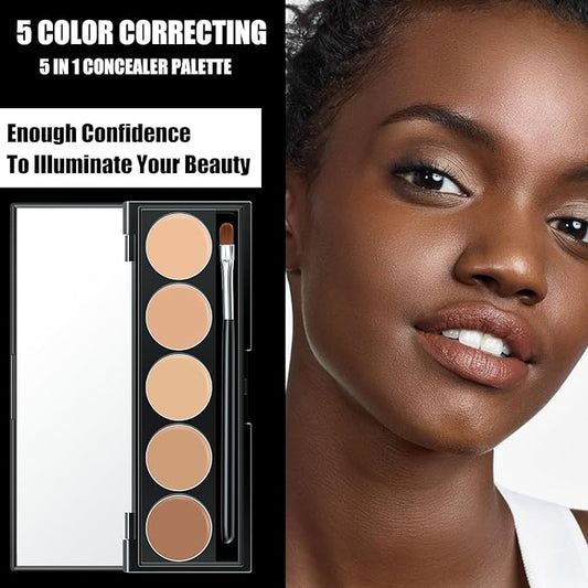 5 In 1 Multi-Use Correcting Concealer Palette,Waterproof Long Lasting Contour Palette,Professional Creamy Concealer Kit for Women,Easy to Create Full Coverage and Natural Finish.#5
