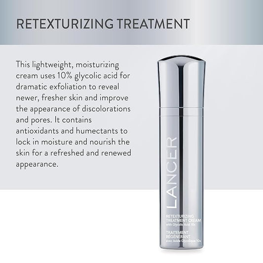 Lancer Skincare Retexturizing Treatment, Daily Moisturizing Cream with 10% Glycolic Acid, 1.7 Fl Oz