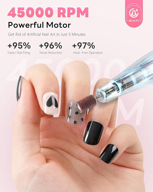 CozyZen Cordless Nail Drill Professional: 45000 RPM Rechargeable Electric Nail File Kit, Portable & Low Noise for Acrylic, Gel Nails, Manicure & Pedicure - Salon & Home Use