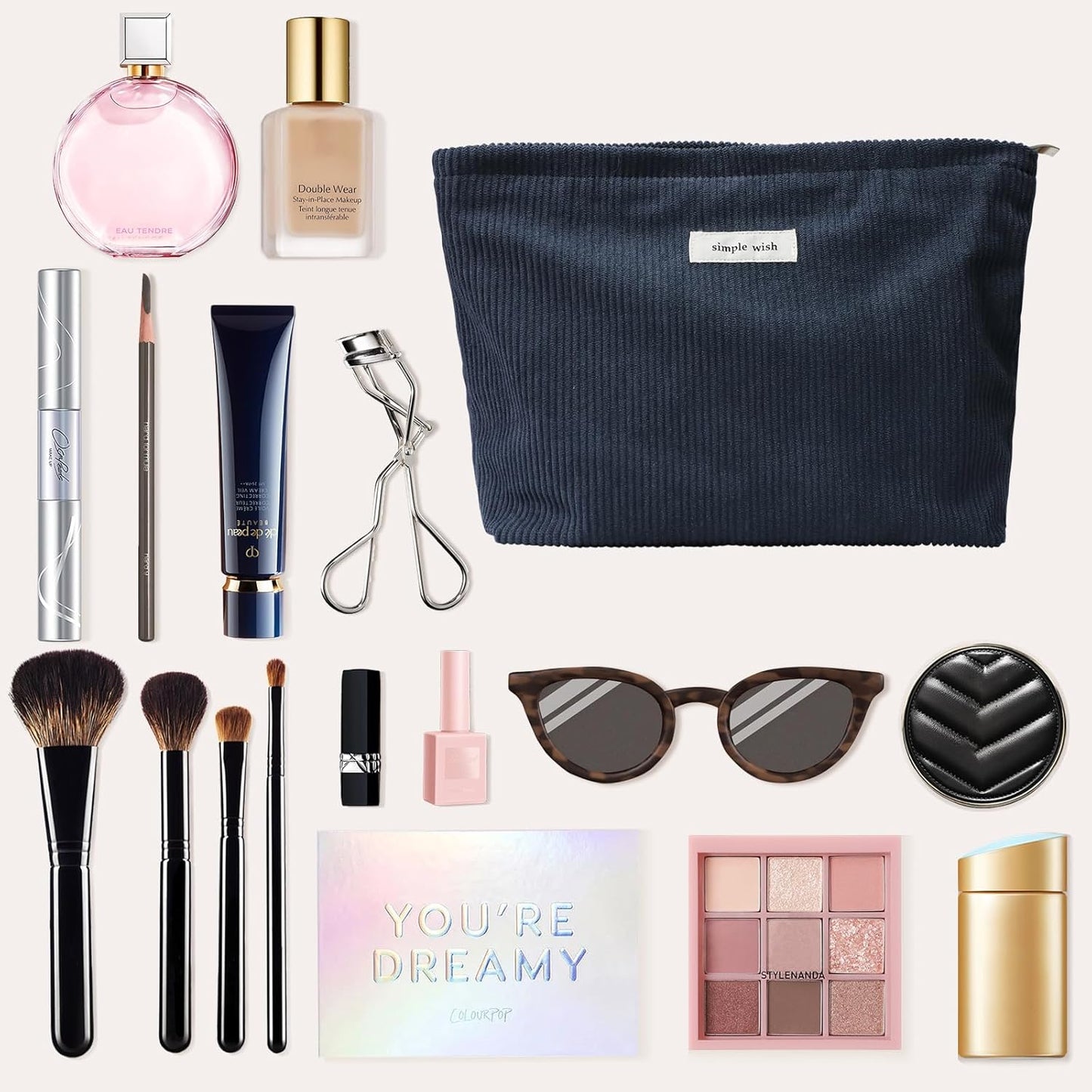 Wudygirl Cosmetic Bags for Women Travel Makeup Bag Aesthetic Women Handbags Purses Large Capacity Corduroy Toiletry Bag Zipper Pouch(Navy Blue)