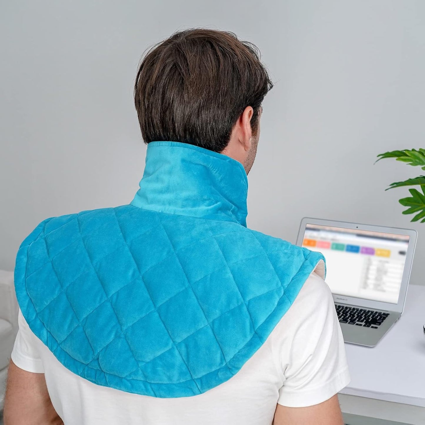 Electric Heating Pad for Neck and Shoulders, Far Infrared Heated Pad for Pain Back Relief, Weighted Electric Heating Pads with Auto-Off, Gifts for Women Men Mom Dad(L, Blue)