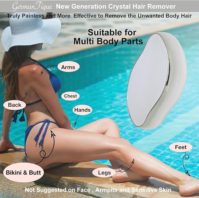 Crystal Hair Eraser,Natural Crystal Hair Remover,Reusable Painless Nano Glass Hair Removal Device Without Shaver,Gentle Crystal Epilator and Exfoliator for Soft Silky Skin(Silver)