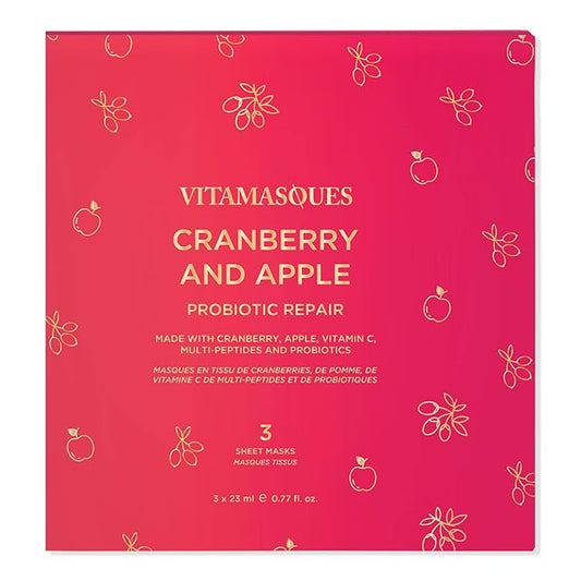Vitamasques Cranberry and Apple Probiotic Repair Boxset - 3 Vegan Face Masks with Adaptogenic Ingredients to Improve Skin Health