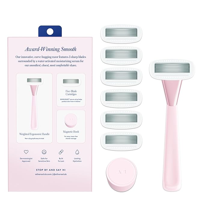 Women's Razor Shave Kit, 1 Rose Razor Handle + 6 Blade Refills