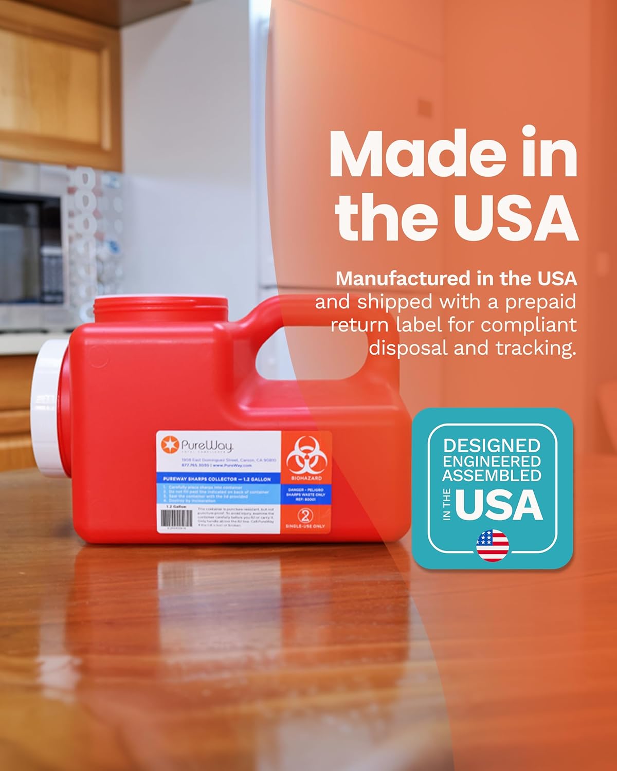 1.2 Gallon MailBack Sharps Disposal Container – Secure Needle Box for Safe Medical Waste & Used Syringe Disposal | Sharps Container for Home Use, Travel, Clinics, and Professional Settings