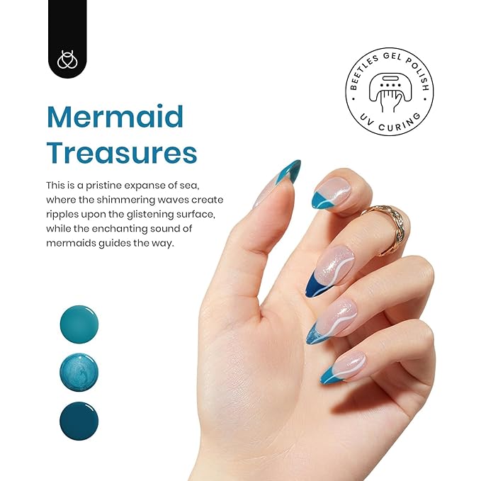 Beetles Blue Gel Nail Polish Set, 6 Colors Glitter Pearl Gel Polish Mermaid Treasures Nail Art Design Soak off Uv Led Nail Lamp