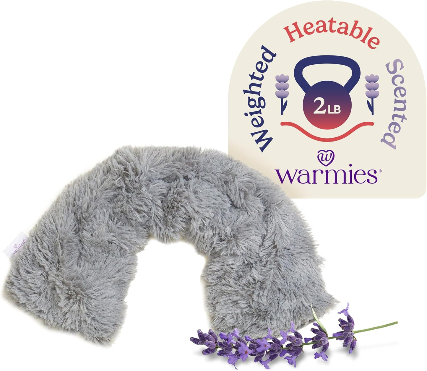 warmies Microwavable Neck & Shoulder Wrap - Heating & Cooling Plush Pad for Calming Relaxation - Weighted & Heated Neck Warmer with Scented Lavender - Microwave Heat Pad for Aches & Pain - Curly Gray
