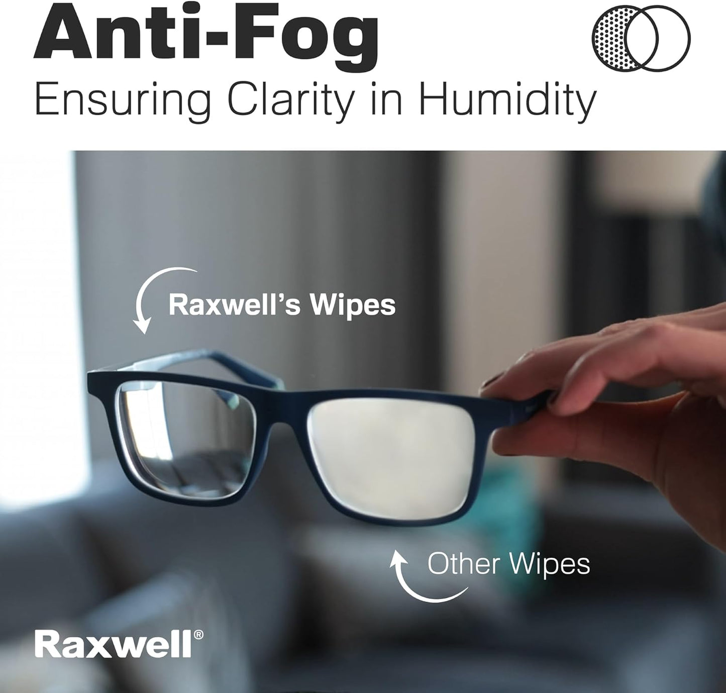 Raxwell Glasses Cleaner Wipes - 200 Count, White, Unscented - Streak-Free Anti-Fog Lens Cleaner & Screen Wipes for All Eyewear & Devices - Portable Individually Wrapped Sachets