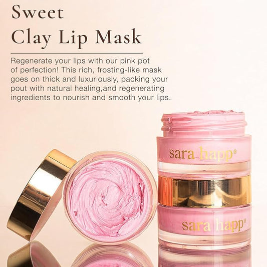 sara happ Sweet Clay Mask + Vanilla Bean Sugar Scrub Lip Duo, Exfoliating and Moisturizing Lip Treatments for Dry and Flaky Lips, Vegan (0.47 ounce and 0.5 ounce jars)