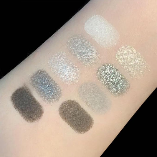 Erinde Black Smokey Gray Silver Eyeshadow Palette, 9 Colors Matte Shimmer Glitter Eye Shadow Makeup Pallet, Highly Pigmented Long Lasting Waterproof, Natural Neutral Shiny Eyeshadow Make Up Palette