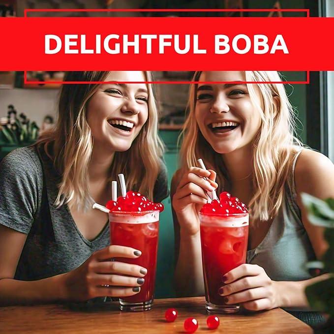Fanale Cherry Popping Boba Pearls, Vegan, Non GMO, Gluten Free, Fat Free, Perfect for Bubble Tea, Smoothies, Ice Cream, Desserts, and Beverages.