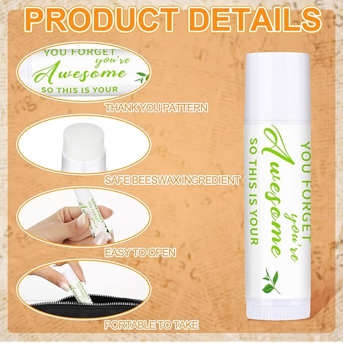 Dunzy 50 Pcs Thank You Gift Lip Balm Bulk Baby Shower Party Favors Bridal Shower Favor Lip Care with Assorted Fruit Flavors Thank You Lipstick for Guest Basket Gift Stuffer (Leaf)