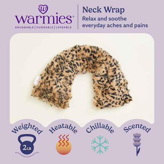 warmies Microwavable Neck & Shoulder Wrap - Heating & Cooling Plush Pad for Calming Relaxation - Weighted & Heated Neck Warmer with Scented Lavender - Microwave Heat Pad for Aches & Pain – Leopard