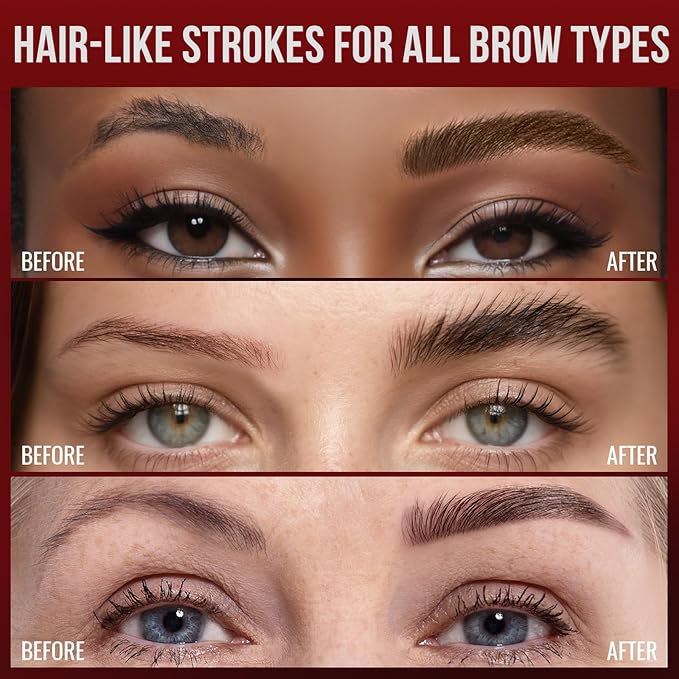 Vevivia Eyebrow Pencils for Women - Eyebrow Pen with Dual-Brush-Tip & Curved Tip for Natural Fuller-Looking Brows, Precise Hair-Like Strokes for All Brow Types, Last All-Day Brow Makeup, Black