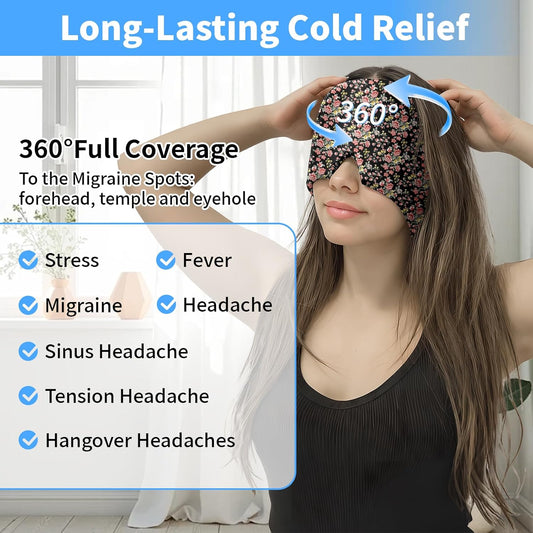 Migraine Relief Cap,Headache Relieve Cap,Reusable Gel Ice Head Wrap Cap for Tension,Stress,Hangover & Puffy Eyes.