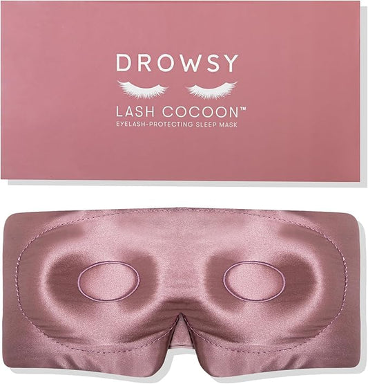 DROWSY Eyelash Protecting Silk Sleep Mask for Natural Lashes & Extensions. Deep Eye Cups, Zero Pressure, Total Blackout, Full Wraparound (Damask Rose)