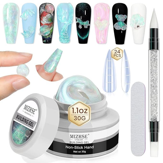 MIZHSE Mermaid Aurora Solid Builder Gel, 1oz Hard Gel for Nails 3D Non-sticky Builder Gels Polish Soak Off for Nails Salon Home DIY Manicure