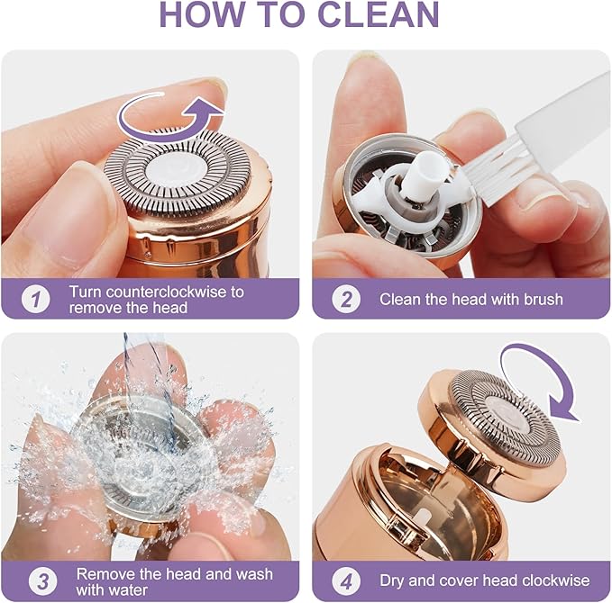 Facial Hair Remover for Women, Painless Rechargeable Hair Removal Device, Comes with 2 Replacement Heads, Portable Electric Shaver/Razors for Face, Chin, Upper Lip, arms (Sky Blue)