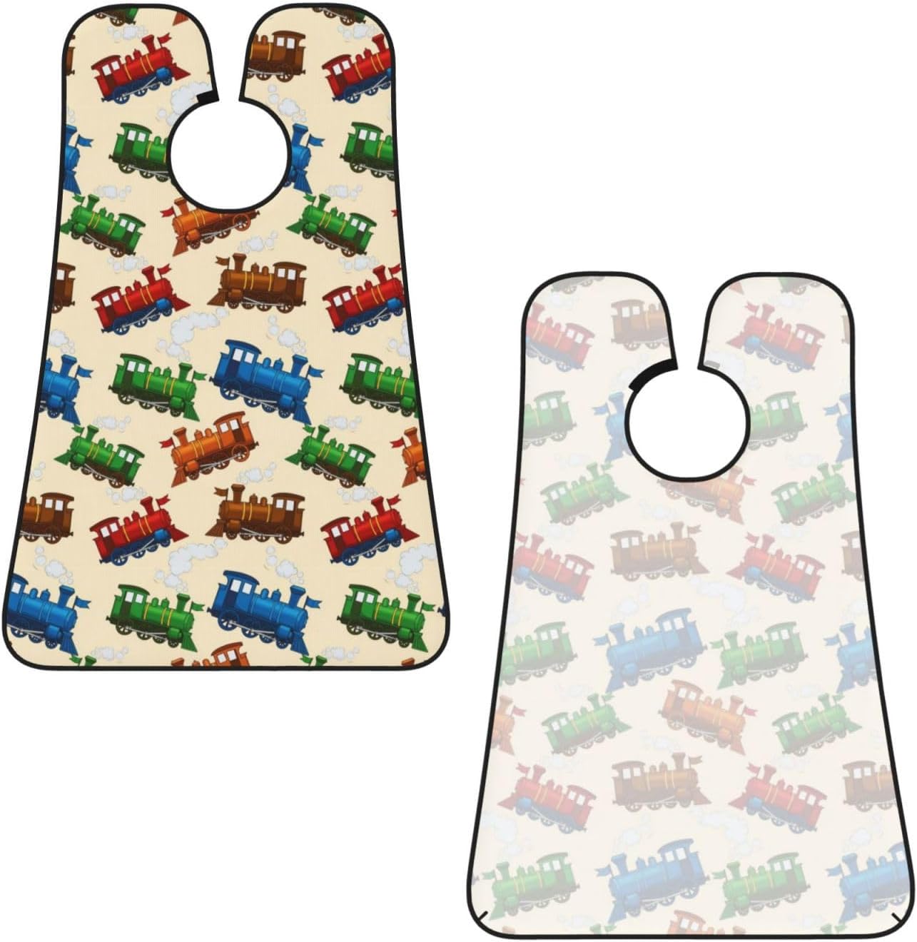 Beard Bib Apron for Men Shaving, Waterproof Non-Stick Hair Catcher with Suction Cups, Grooming Essential for Dad Husband, Cartoon Style Retro Steam Trains Shave Bib