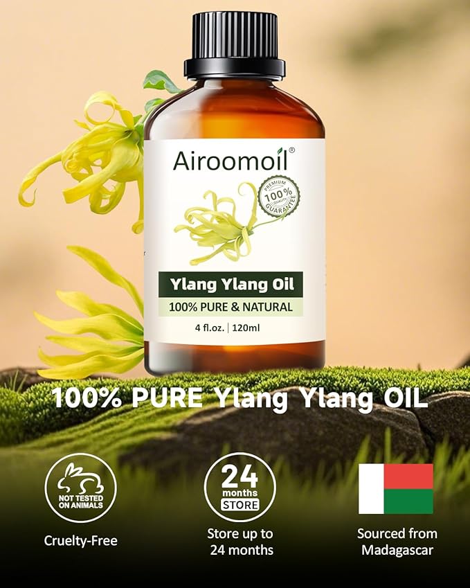Pure Ylang Ylang Essential Oil, 100% Pure Natural Ylang Ylang Essential Oil, Premium Grade Essential Oils for Diffusers for Home, Skin, Care Massage, Soap Make, Aromatherapy, 4 Fl Oz | 120ml