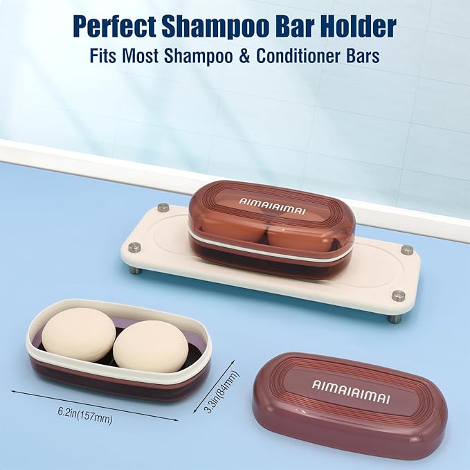 Shampoo Bar Holder, Large Soap Holder for 5 oz/10 oz Oversized Bars, Durable & Versatile Storage Soap Container with Drainage Layer (1 Pack, Red Style A-Large)