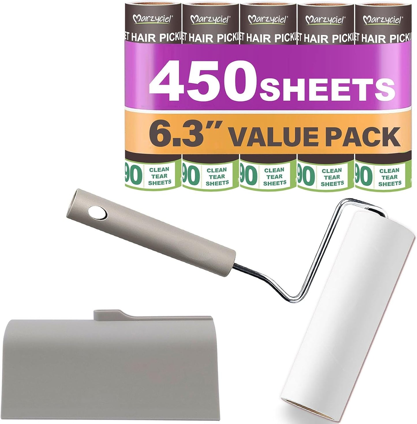 Extra Sticky Large Surface Lint Roller, 6.3'' Giant Lint Roller for Pet Hair, 450 Sheets/ 5 Refills, Long Handle Lint Remover for Clothes, Furniture, Dog & Cat Hair Remover