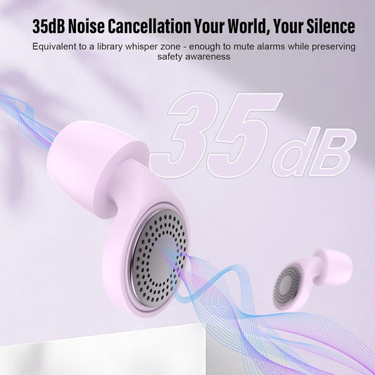 Ear Plugs, Sleep Earplugs with Cleaning, Memory Foam & Silicone Tips, Noise Reduction up to 35 dB, with 3 Sizes & Case, Reusable, Noise Protection Earplug for Side Sleepers, Travel, Work Purple