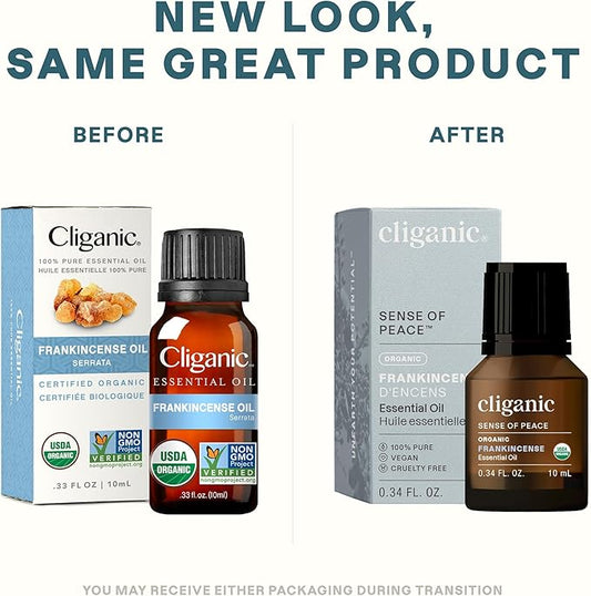 Cliganic Organic Frankincense Essential Oil - Boswellia Serrata, 100% Pure Natural Undiluted, for Aromatherapy | Non-GMO Verified (Packaging May Vary)