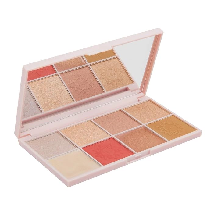 The Beauty Crop - Travel Tea Face Palette - Mediterranean Spring | Highly Pigmented Shades | Richly Toned Palette | Comes in Matte, Creamy, Metallic & Glitter Finish | Long Wearing | Cruelty Free