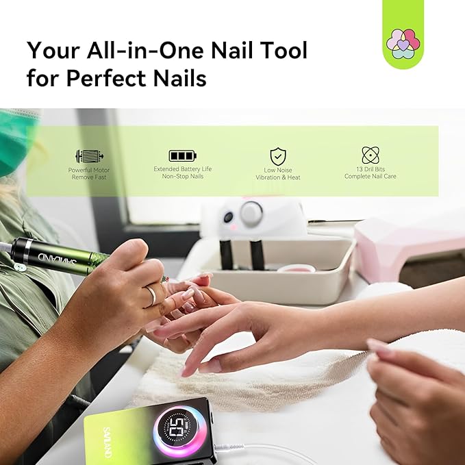 SAVILAND Advanced 50000RPM Professional Nail Drill : Portable Electric Nail File Nail Supplies Electric Nail Drill 6000MAh Drill para Uñas Nail Filer Electric with Drill Bits for Acrylic Nail Kit