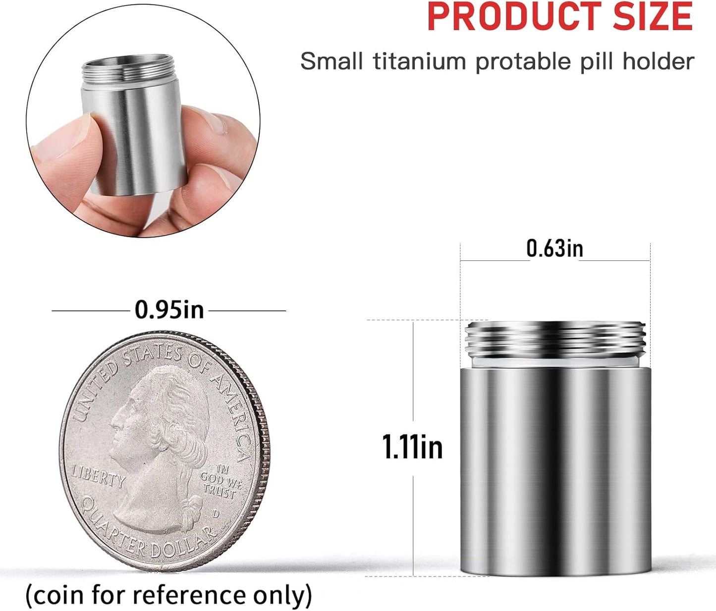 TISUR Titanium Small Pill Holder Keychain, Portable Pill Case Waterproof Pocket Pill Box Container Carrier to Hold Pills, Vitamins, Fish Oil, Supplements