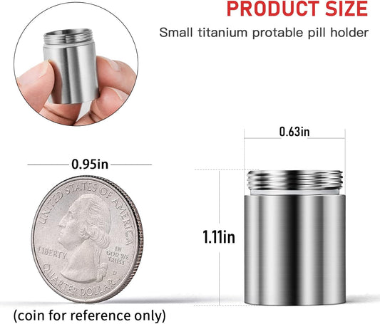 TISUR Titanium Small Pill Holder Keychain, Portable Pill Case Waterproof Pocket Pill Box Container Carrier to Hold Pills, Vitamins, Fish Oil, Supplements