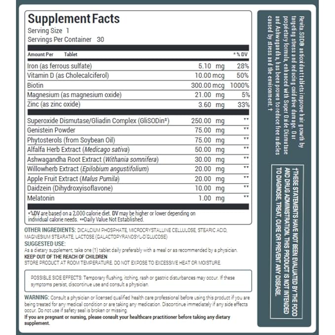 DS Labs Revita.SOD Hair Support Tablets for Men & Women, Daily Supplement with Superoxide Dismutase, Zinc & Ashwagandha, Supports Hair Strength, Density & Visible Shedding Reduction, 30 Tablets