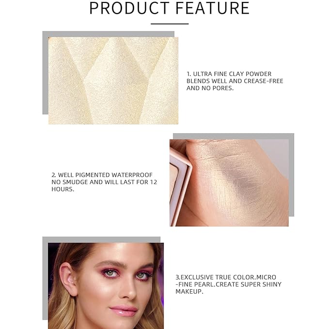 MEICOLY Baked Highlighter Powder Palette,Natural Face Highlighter Shimmer Powder,Long Lasting Glittery Highlighter Makeup Face Luminizer,03 Fairy Pink