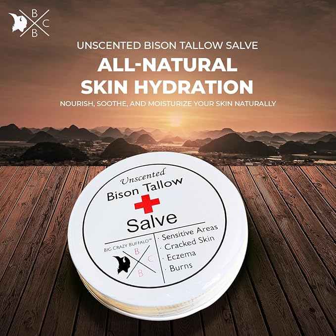 Pure Bison Tallow Unscented Gift Set - Buff Bar, Salve, & 3 Unscented Lip Balms - Cleans, Moisturizes, Soothes, Naturally Derived - No Dyes, Chemicals, Fragrances, or Preservatives