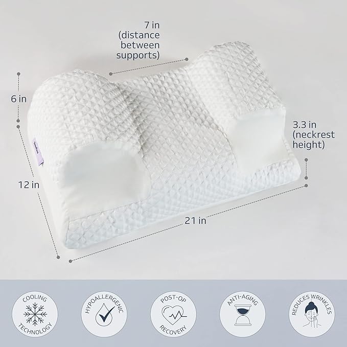 YourFacePillow, Back Sleeper Beauty Pillow, Cervical Neck Pillow Contour Memory Foam Pillow, Ergonomic Neck, Back & Shoulder Support. Back Sleeping Reduces Pressure on Skin - Cooling with Satin Case