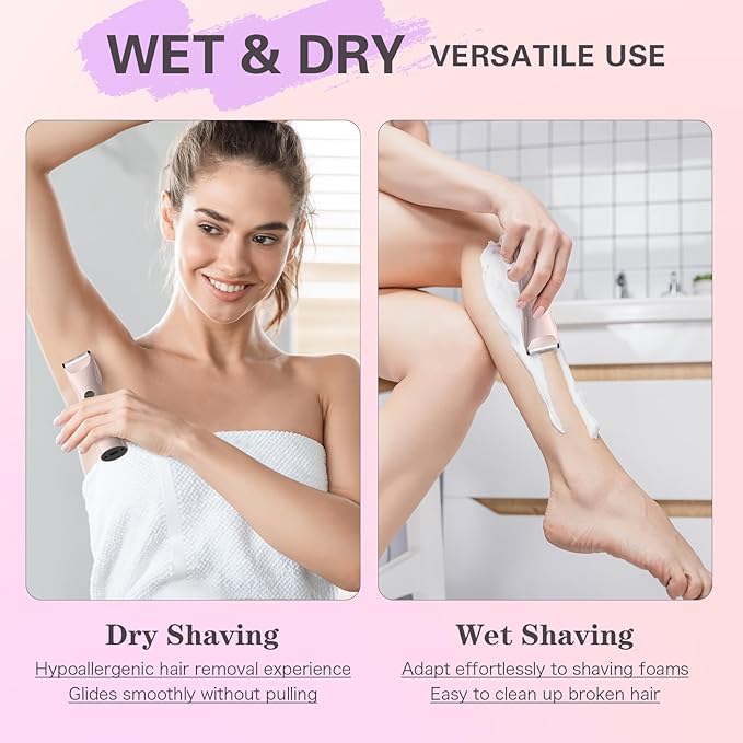 Women Bikini Trimmer - 3 in 1 Easy Cleaning Electric Razors for Women, 5V Rechargeable Pubic Hair Bikini Shaver, Waterproof Wet Dry Hair Remover & Trimmer for Underarm Leg Arm Body Face