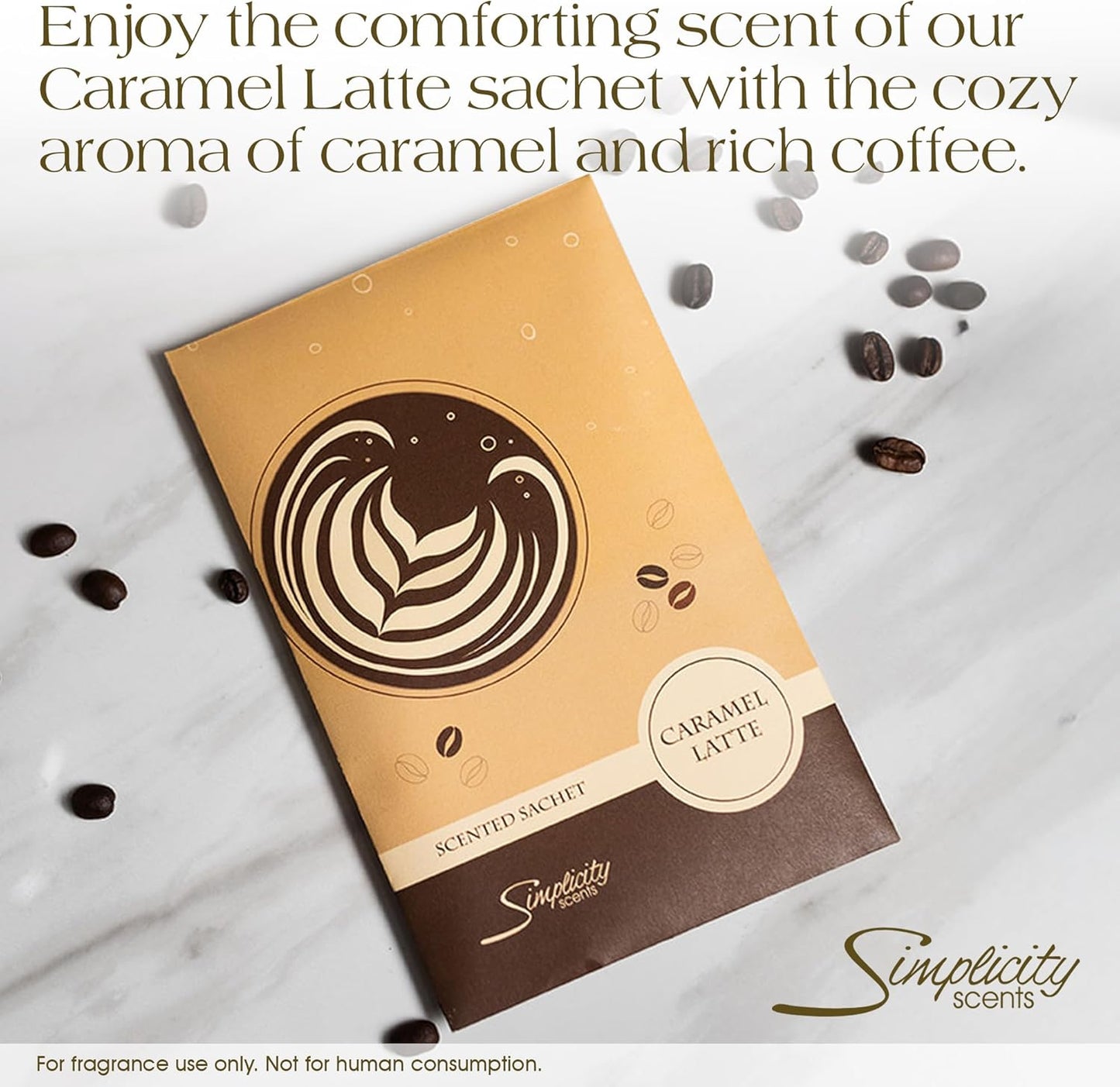 Floral Simplicity Caramel Latte Scented Sachets Pack of 3, Fall & Winter - Long-Lasting Scented Bags, Home Fragrance, Air Freshener & Deodorizer for Closet, Room, Drawer, or Cars, Made in The USA