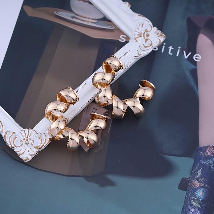 Vintage Exaggerated Irregular Circle Earrings Twist Hoop Earrings Twisted Rope Round Earrings Gold Circle Hoop Dangle Earrings Jewelry for Women