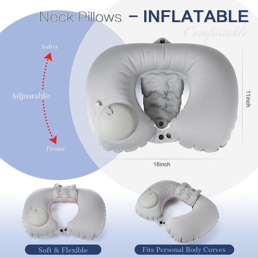 2 Pcs Inflatable Bath Pillows for Tub Bath Head and Neck U Shaped Blow up Full Body Travel Pillow with Adjustable Button Grey and Black Bath Tub Pillows for Airplanes Shower Spa