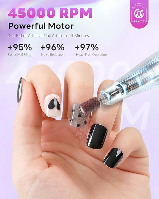 CozyZen Cordless Nail Drill Professional: 45000 RPM Rechargeable Electric Nail File Kit, Portable & Low Noise for Acrylic, Gel Nails, Manicure & Pedicure - Salon & Home Use