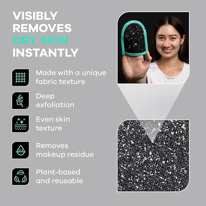 Dermasuri Deep Exfoliating Face Mitt - Scrubber, Dead and Dry Skin Remover for Men and Women - Exfoliator Gloves for Shower and Dry Use - ( 1 Pack)