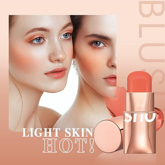 Blush Stick for Cheeks Makeup,Waterproof Cream Blush Face Stick Multi-Use Lip and Cheek Tint,Matte Finish Lightweight Easy to Blend Natural Cream Blusher Makeup for All Skin Tones-Orange