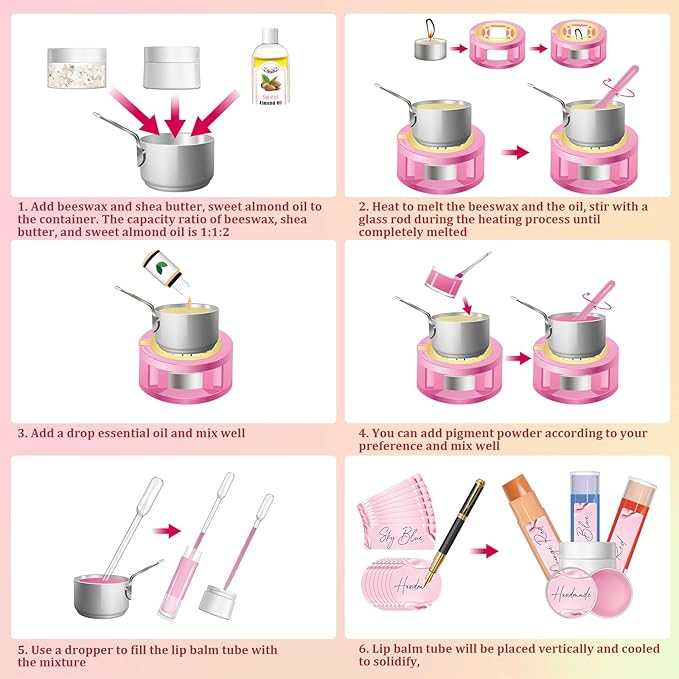 TSVATE DIY Lip Balm Kit, 47Pcs Lip Balm Making Kit for Kids, Make Your Own Lip Balm, DIY Lip Care Kit by Multi-flavor and Multicolored, DIY Makeup Set for Birthday Gift