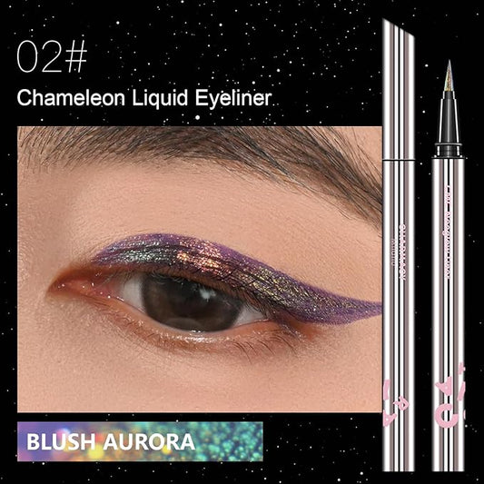 CHARMACY Chameleon Liquid Eyeliner, Liquid Glitter Eyeliner, Highly Pigmented, Metallic MultiColor Shifting waterproof Eyeliner, Ultra-Fine Tip, Longwearing, Smudge-proof (A02 Mystic Mirage)