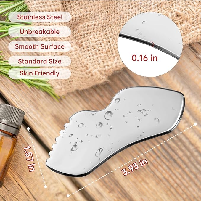 Stainless Steel Gua Sha Facial Tools, Face Comb & Massager Metal Gua sha Tool for Blood Circulation & Lymphatic Drainage, Body and Face Gua Sha Stone for Tighten Skin