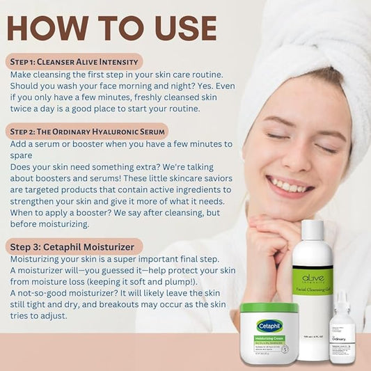 'Cetaphil' Hydrating Moisturizing Cream | The 'Ordinary' Hyaluronic Acid 1 oz. | Cleansing Gel 4 oz.